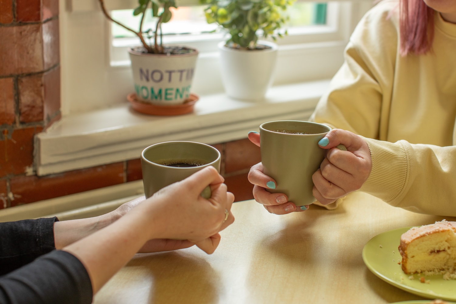 Two cups of coffee at the Nottingham Women's center